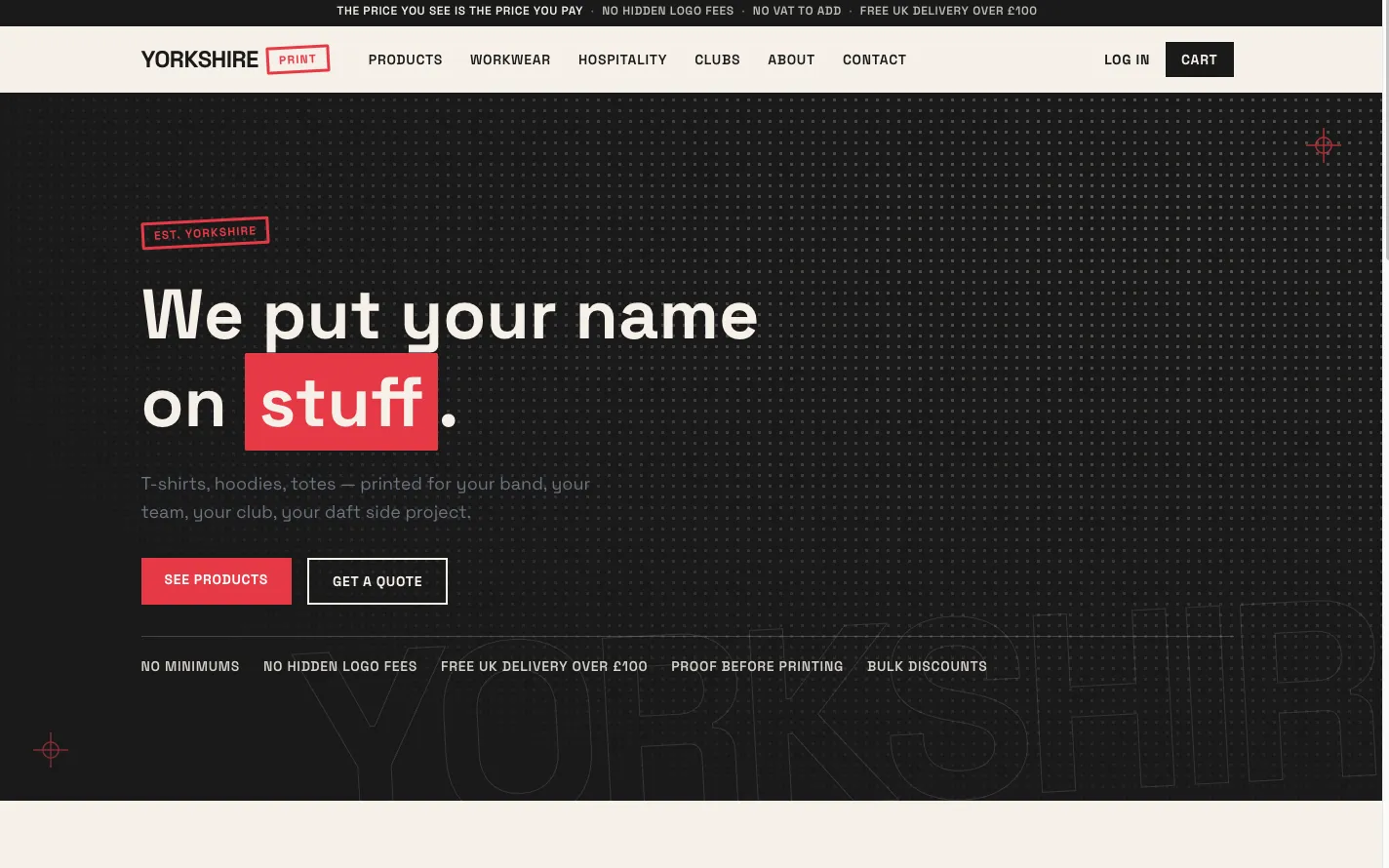 Screenshot of the Yorkshire Print website homepage